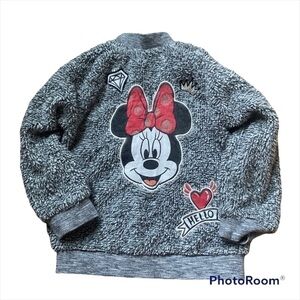 Disney Minnie Mouse Fuzzy Zip Jacket Sweatshirt 3T Gray Pink Girls Toddler